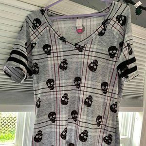 Black Skull Plaid Jersey T Shirt